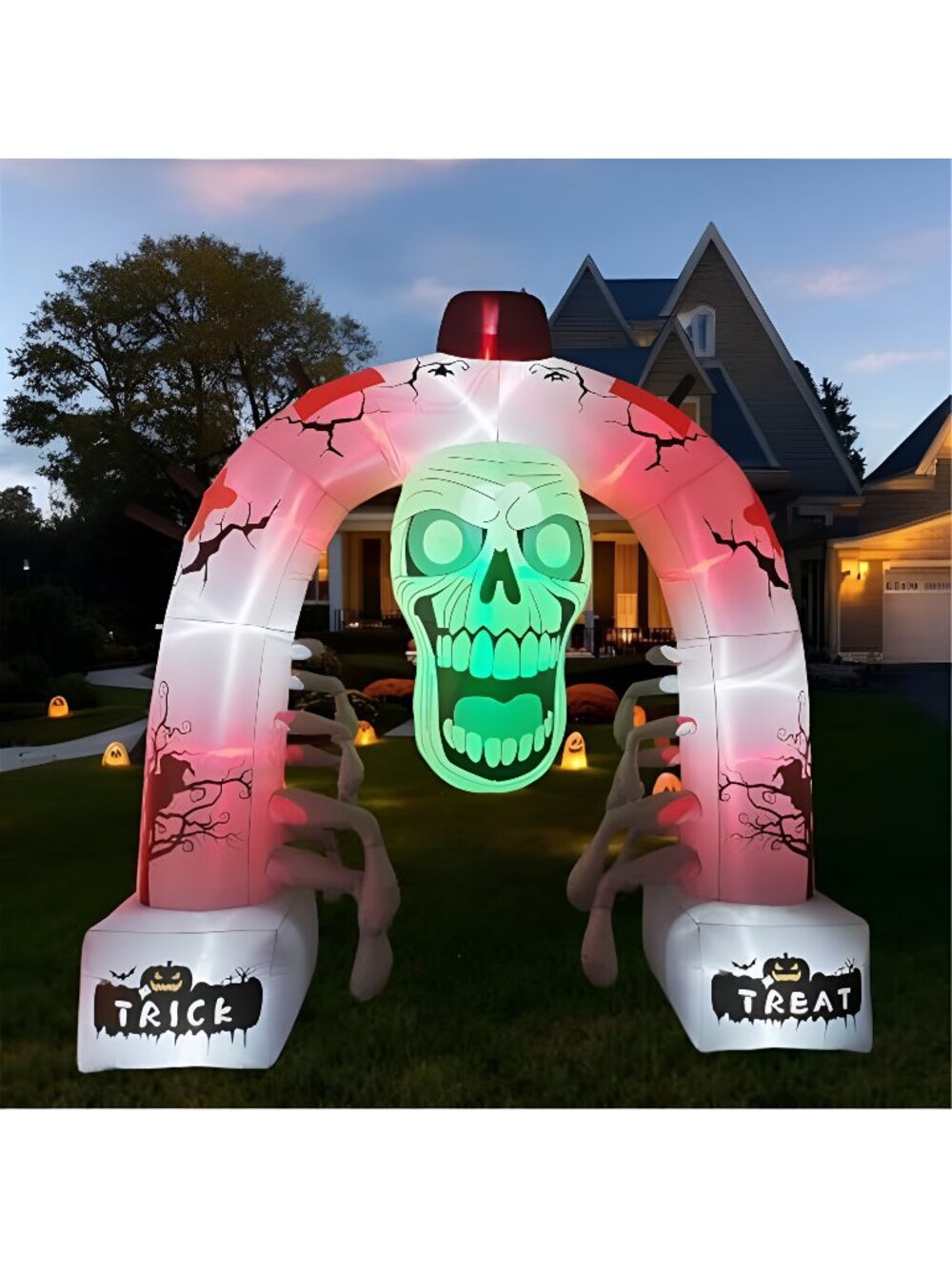 12FT Halloween Inflatable Arched Door Giant Scary Skeleton with Built